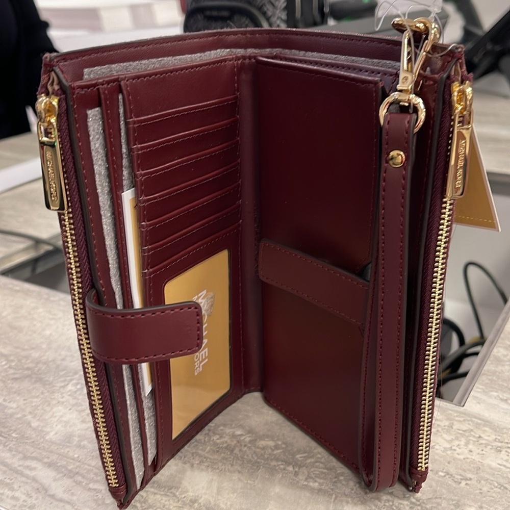 Michael Kors Jet Set Travel Large Double-Zip Wristlet-Wallet-PhoneHolder Oxblood - Picture 6 of 16
